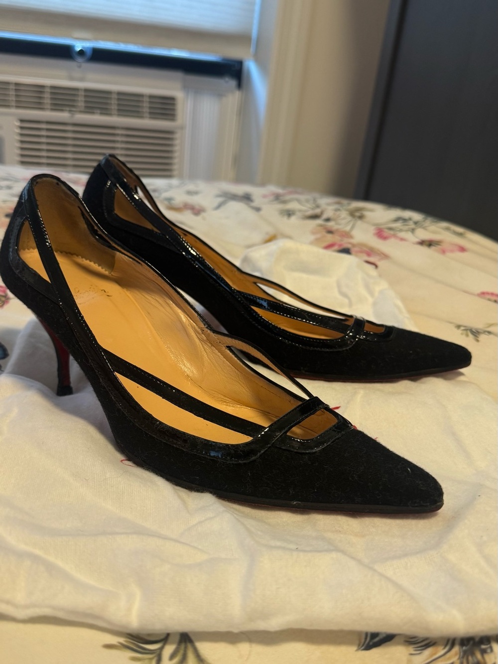 Christian Louboutin Black Pointed-Toe Slingback Heels with Red Soles